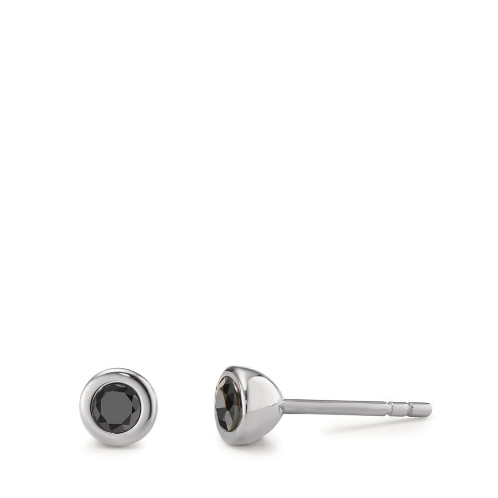 Stud earrings Stainless steel Zirconia Black, 2 Stones Ø5 mm