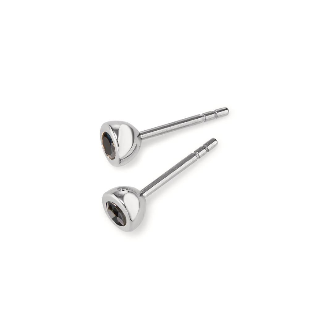 Stud earrings Stainless steel Zirconia Black, 2 Stones Ø5 mm