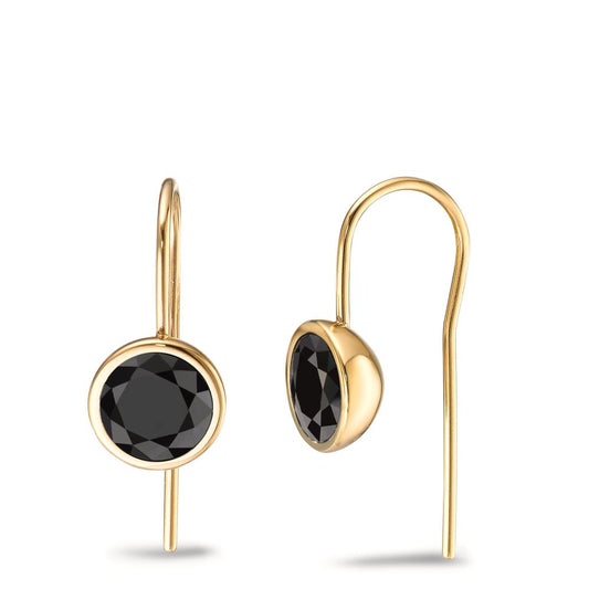 Drop Earrings Stainless steel Zirconia Black, 2 Stones Yellow IP coated 20 cm Ø9.5 mm