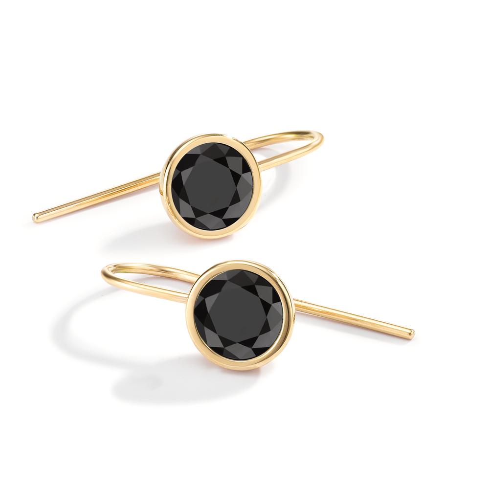 Drop Earrings Stainless steel Zirconia Black, 2 Stones Yellow IP coated 20 cm Ø9.5 mm