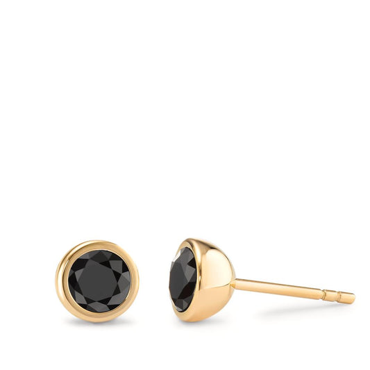 Stud earrings Stainless steel Zirconia Black, 2 Stones Yellow IP coated Ø7 mm