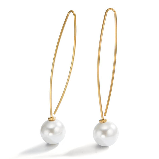 Drop Earrings Stainless steel Yellow IP coated Shell pearl