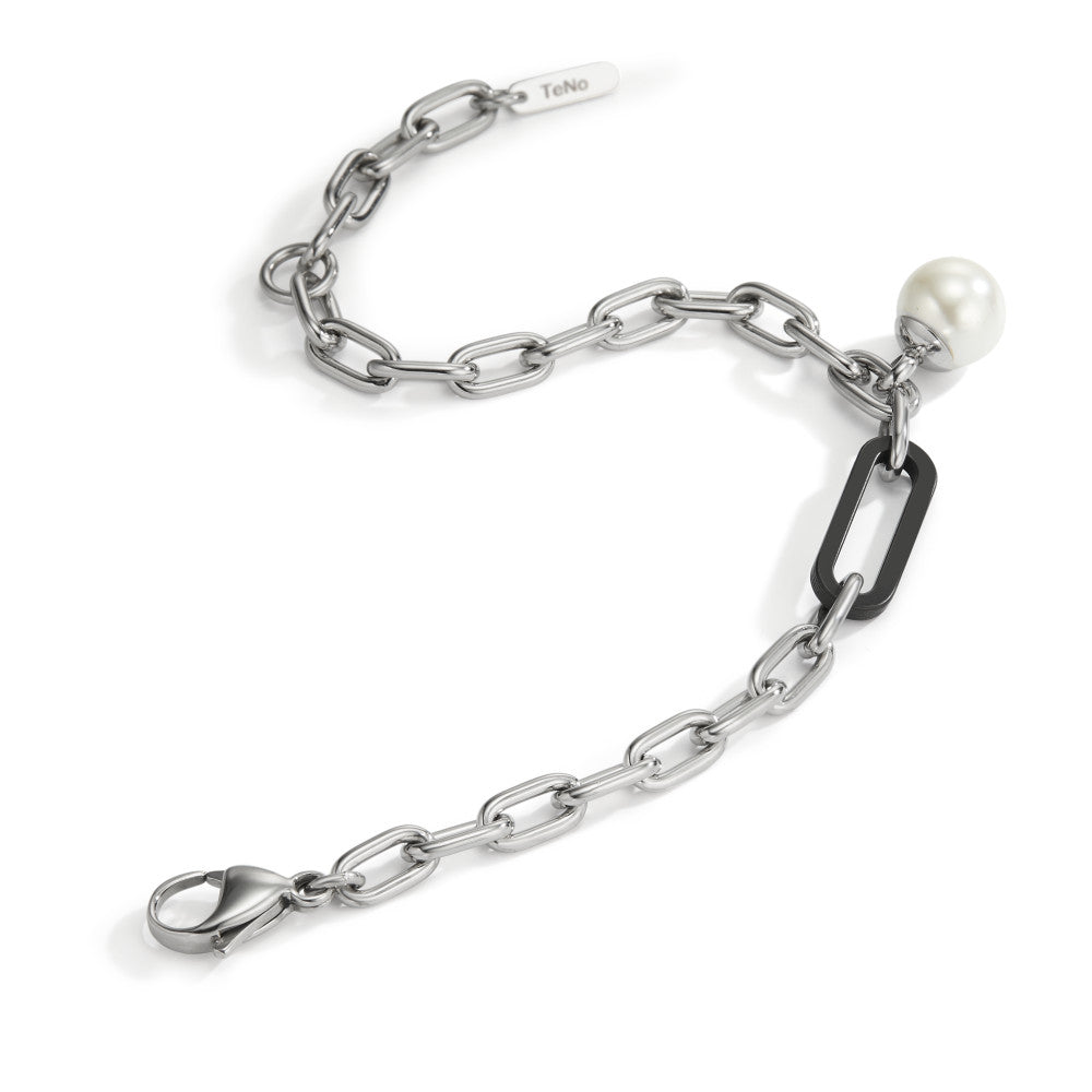 Bracelet Stainless steel, Carbon Shell pearl 16.5-19.5 cm