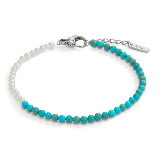 Bracelet Stainless steel Turquoise Shell pearl 17.5-19.5 cm Ø3 mm