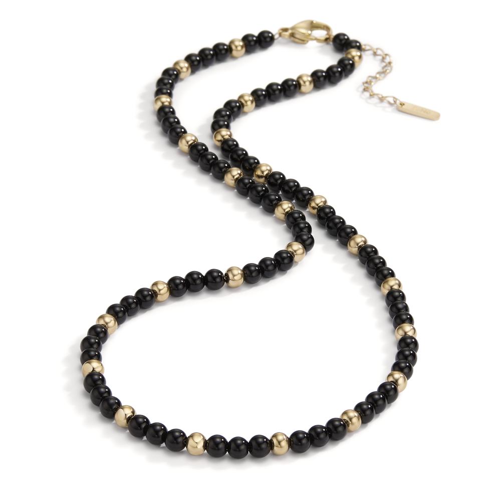 Necklace Stainless steel Agate Black Yellow IP coated 42-45 cm Ø4 mm