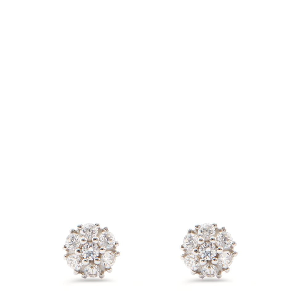 Stud earrings 14k White Gold Zirconia 14 Stones Ø4 mm