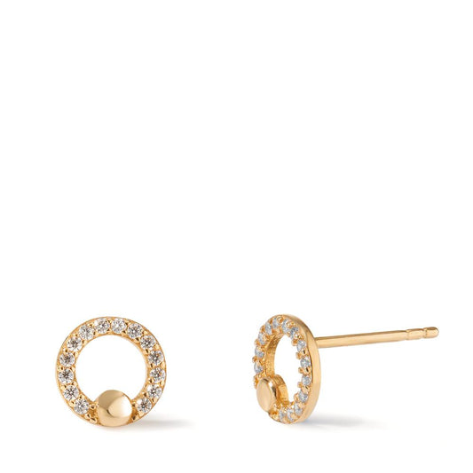 Stud earrings 14k Yellow Gold Zirconia 28 Stones Ø7.5 mm