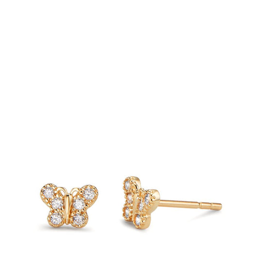 Stud earrings 14k Yellow Gold Zirconia 12 Stones Butterfly Ø5 mm