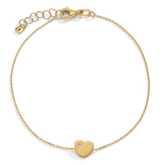 Bracelet 14k Yellow Gold Zirconia Heart 17-19 cm