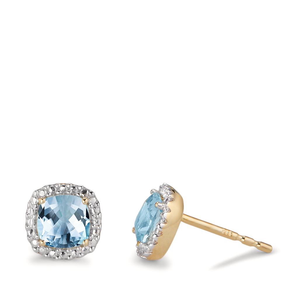 Stud earrings 14k Yellow Gold Topaz Blue, 2 Stones Ø7 mm