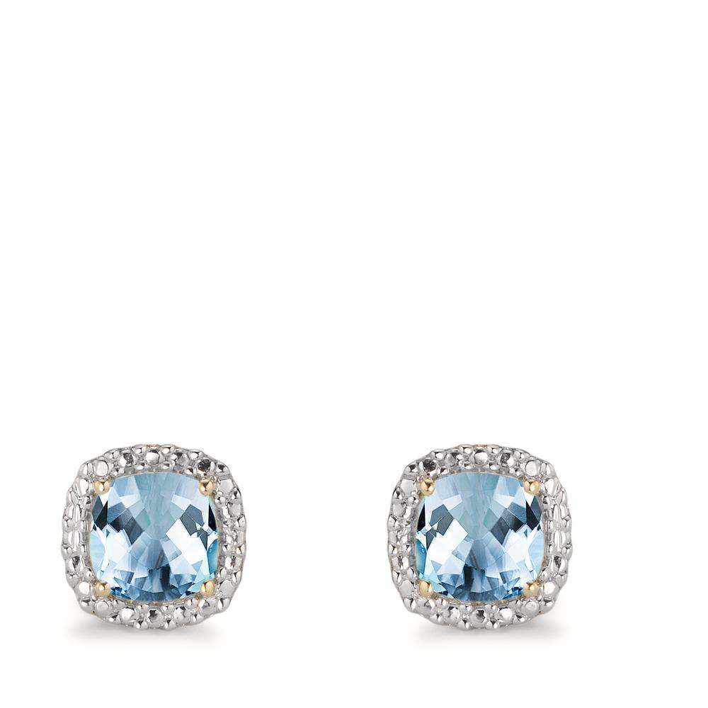 Stud earrings 14k Yellow Gold Topaz Blue, 2 Stones Ø7 mm