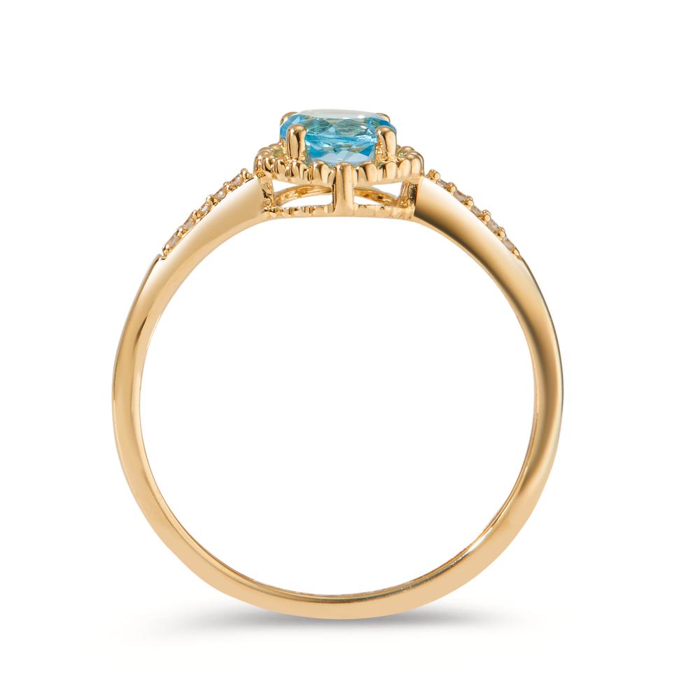 Ring 14k Yellow Gold Topaz Blue, Diamond 0.03 ct, 10 Stones, w-si