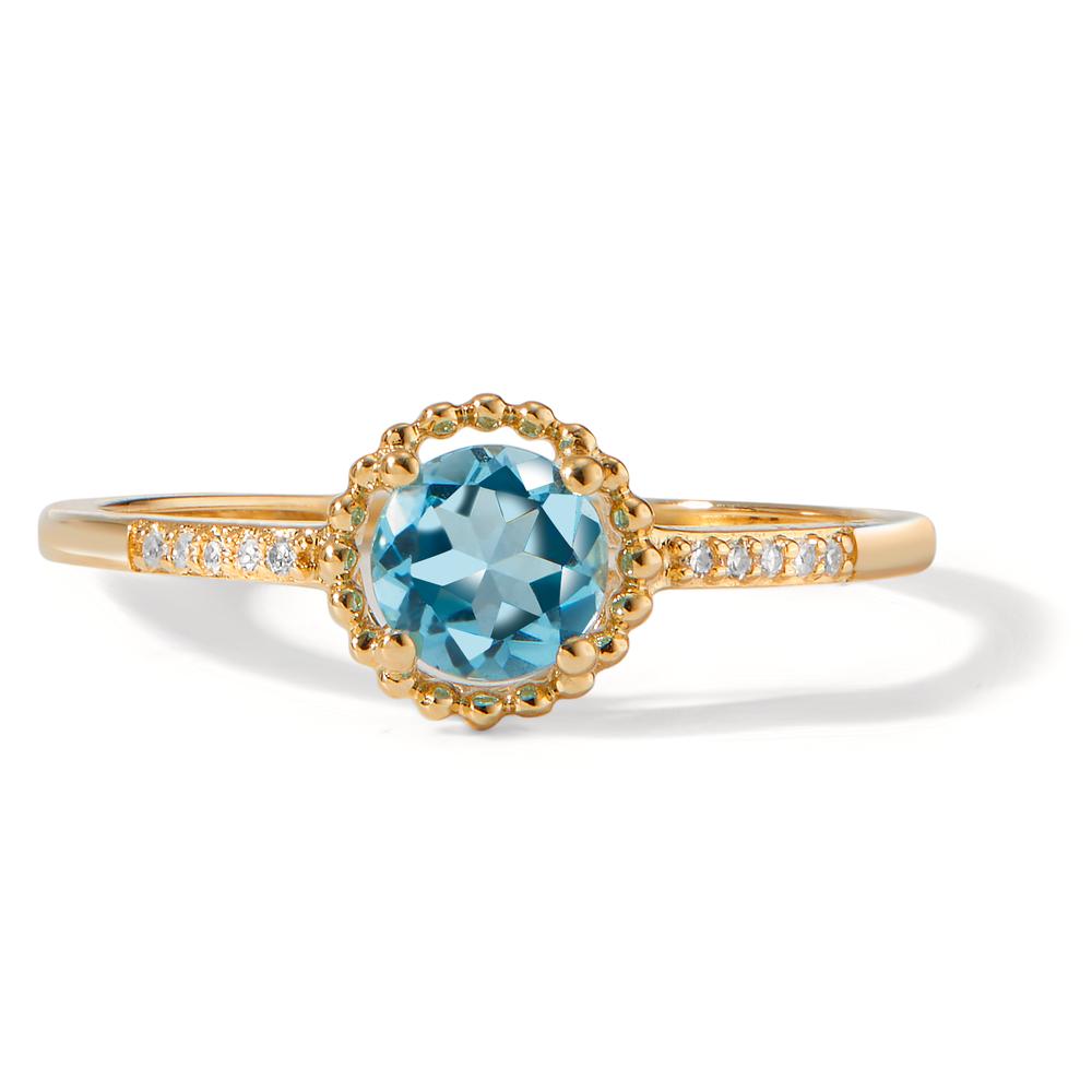 Ring 14k Yellow Gold Topaz Blue, Diamond 0.03 ct, 10 Stones, w-si