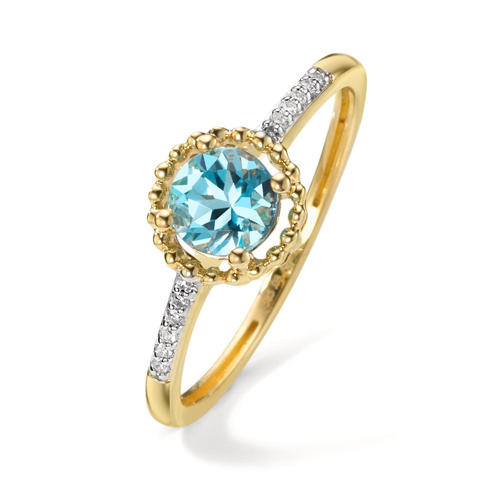 Ring 14k Yellow Gold Topaz Blue, Diamond 0.03 ct, 10 Stones, w-si