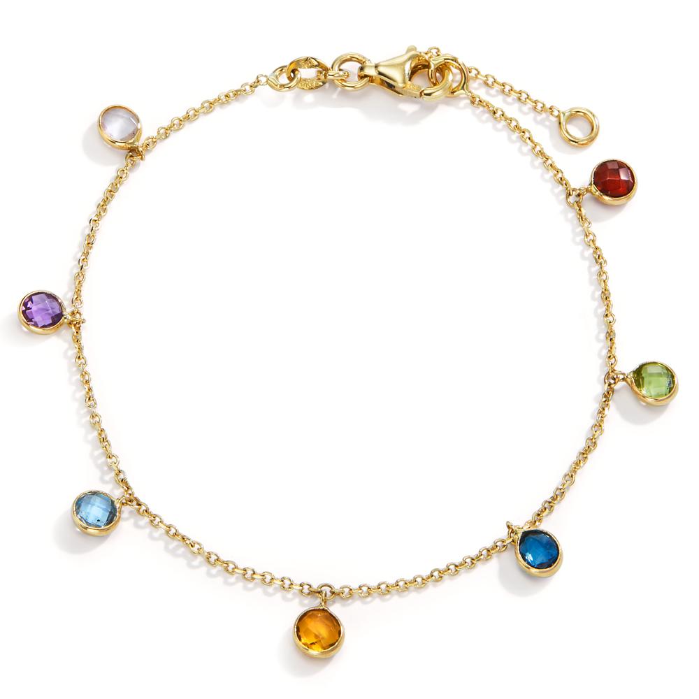 Bracelet 14k Yellow Gold Topaz Blue, 7 Stones 17-19 cm