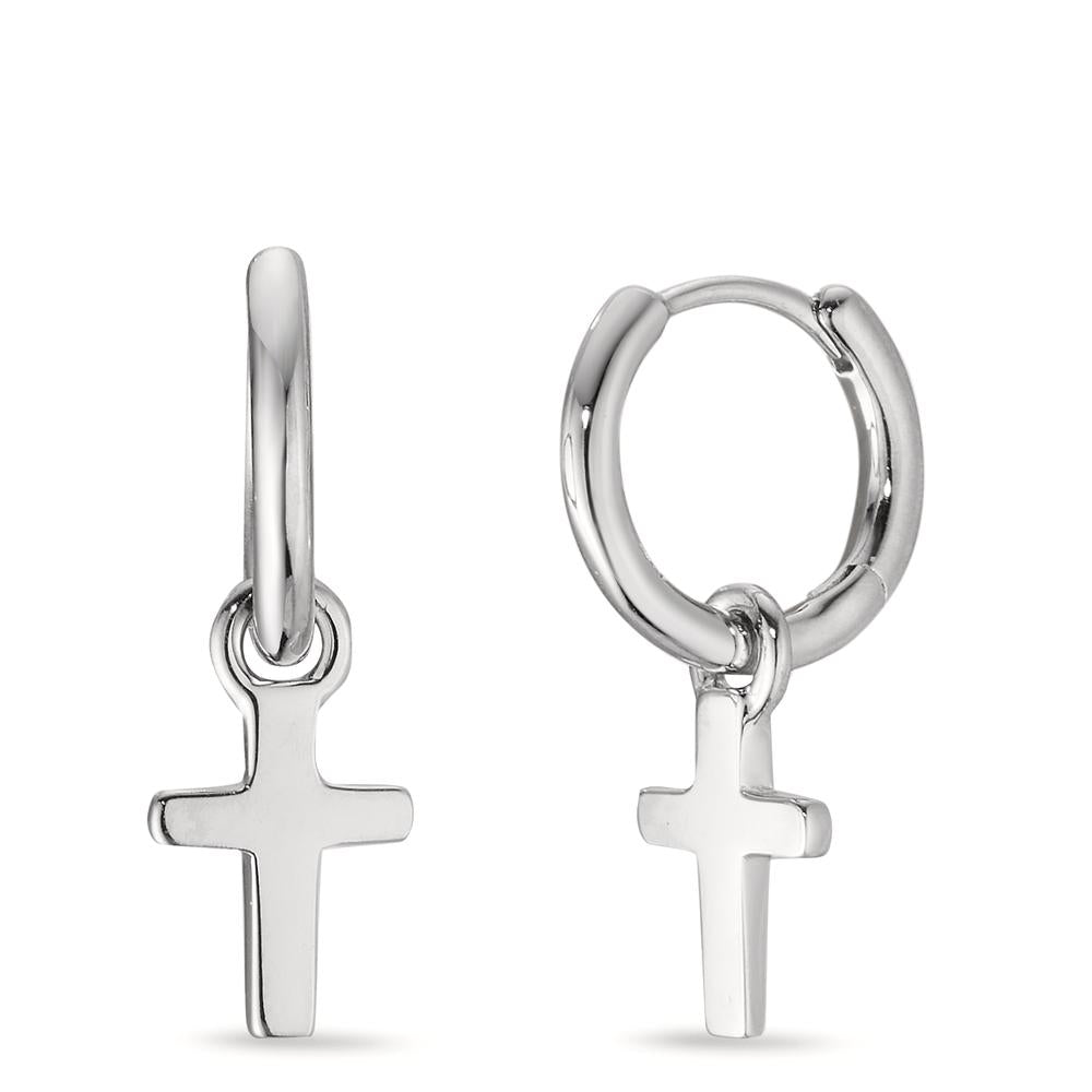 Hinged hoop Silver Rhodium plated Cross