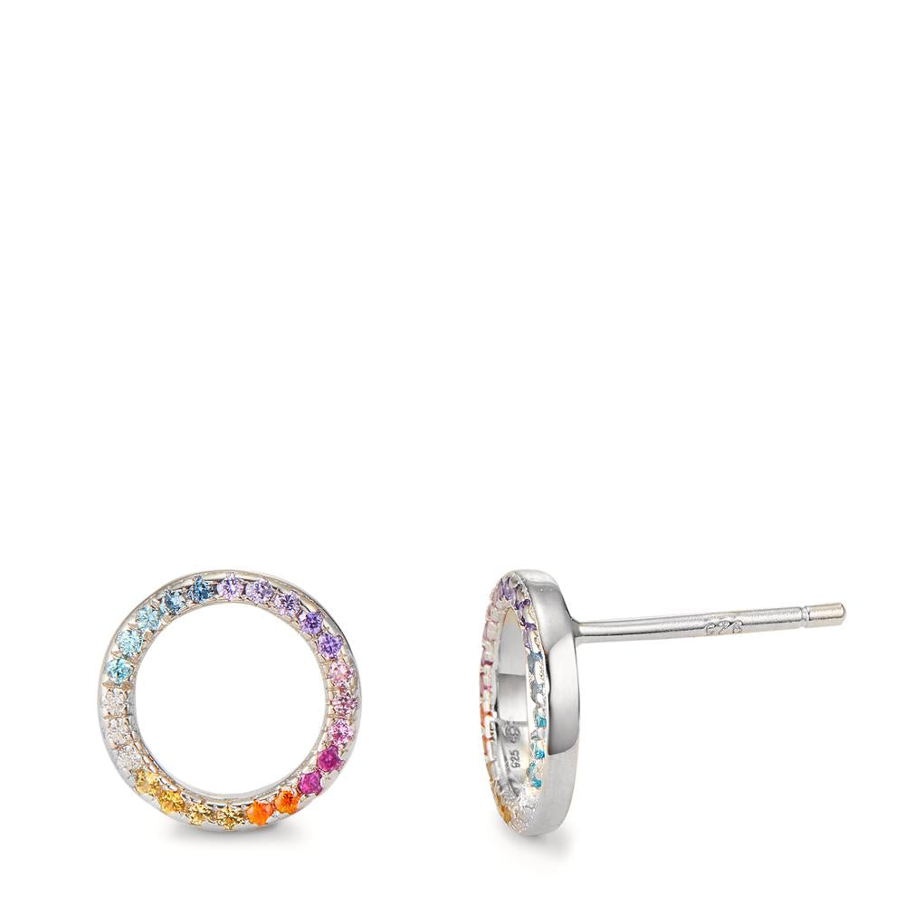 Stud earrings Silver Zirconia Colorful Rhodium plated Ø10 mm