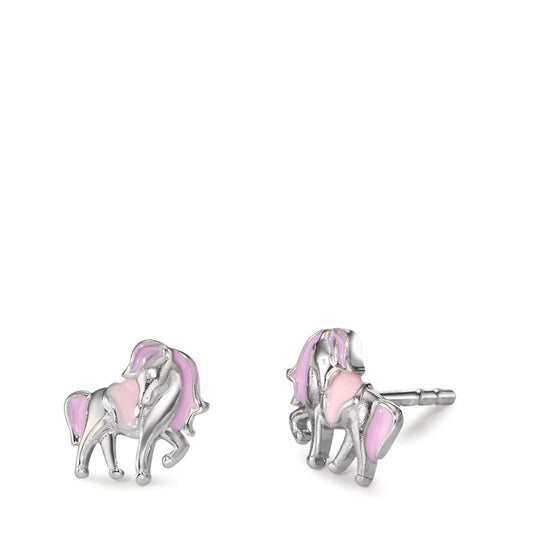 Stud earrings Silver Rhodium plated Unicorn Ø8 mm