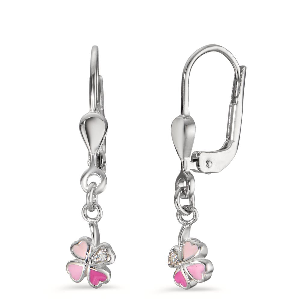 Drop Earrings Silver Zirconia 2 Stones Rhodium plated Cloverleaf Ø4.5 mm