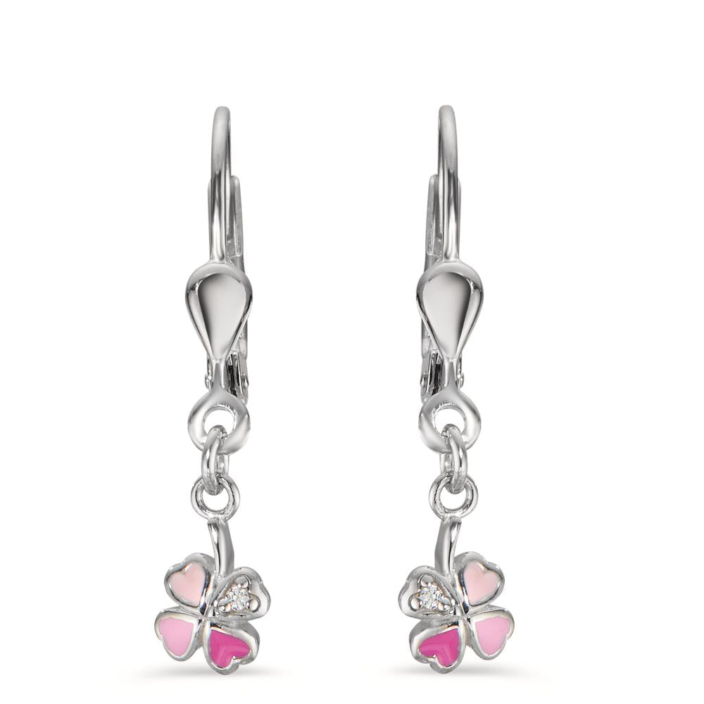 Drop Earrings Silver Zirconia 2 Stones Rhodium plated Cloverleaf Ø4.5 mm