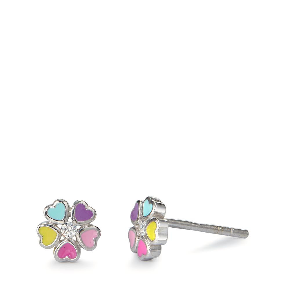 Stud earrings Silver Zirconia 2 Stones Flower Ø6 mm