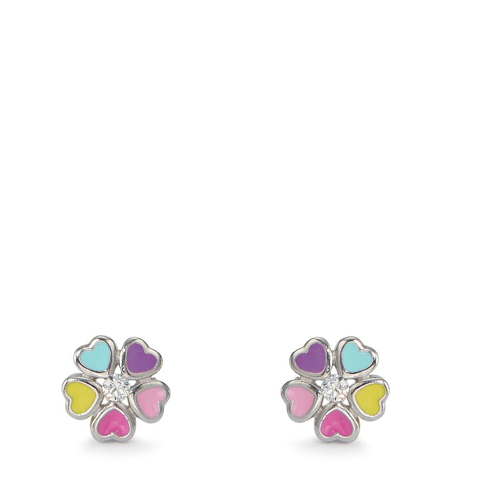 Stud earrings Silver Zirconia 2 Stones Flower Ø6 mm