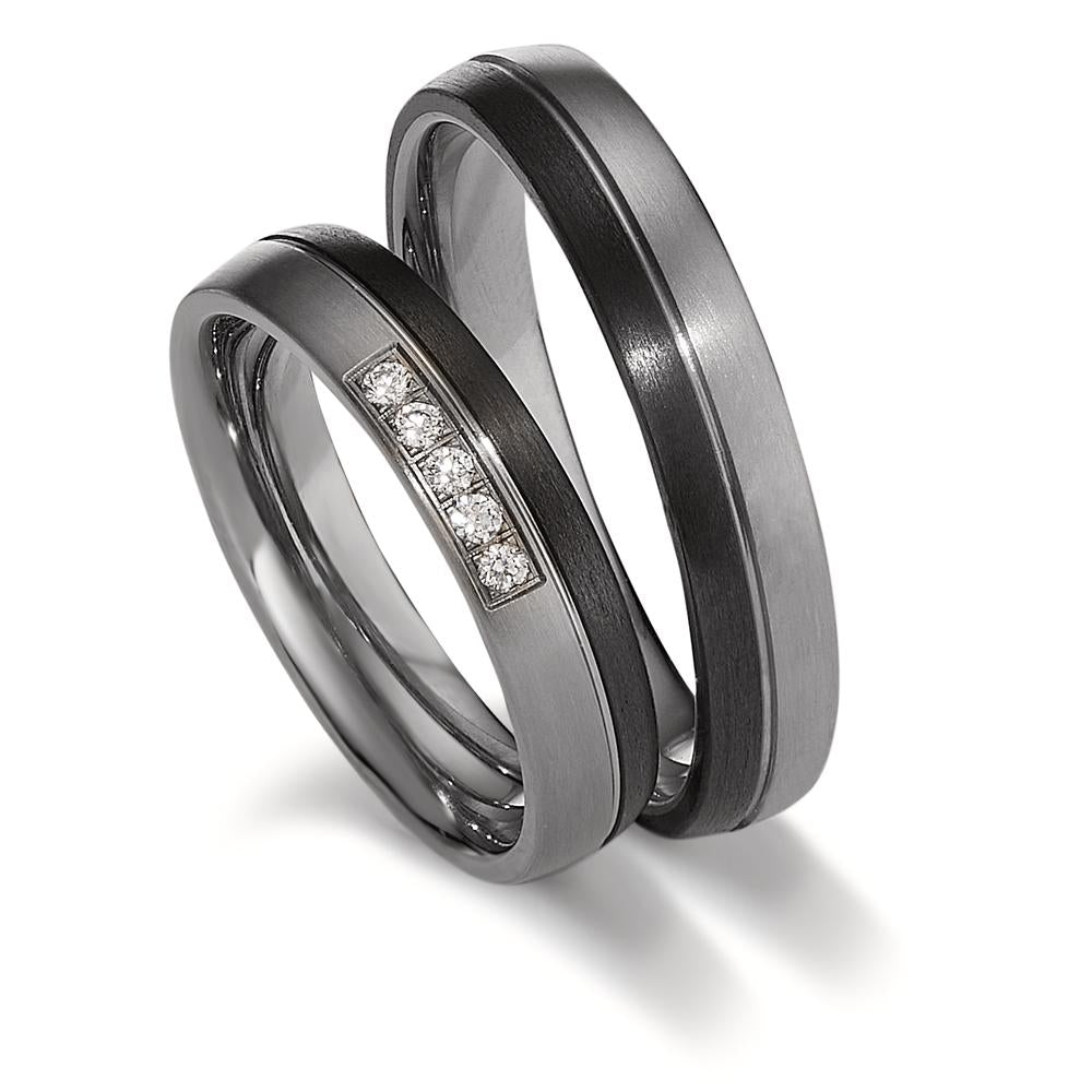 Wedding Ring Titanium, Carbon Diamond 0.05 ct, 5 Stones, w-si