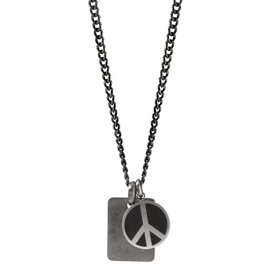 Necklace with pendant Stainless steel Gray Enameled Peace 60 cm