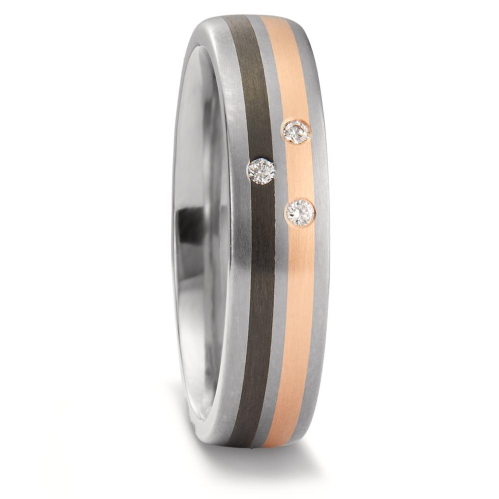 Wedding Ring Titanium, 18k Red Gold, Carbon Diamond 0.03 ct, 3 Stones, w-si