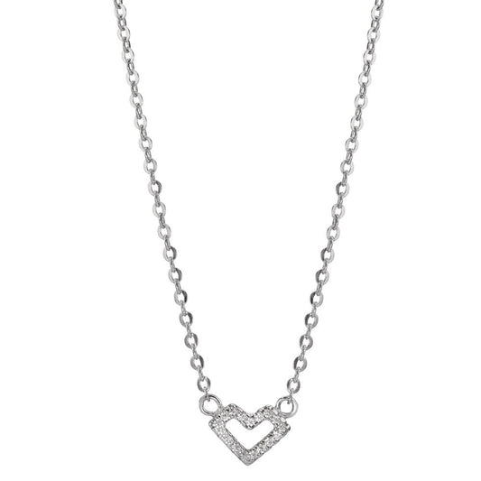 Necklace Silver Zirconia Rhodium plated Heart 42-45 cm