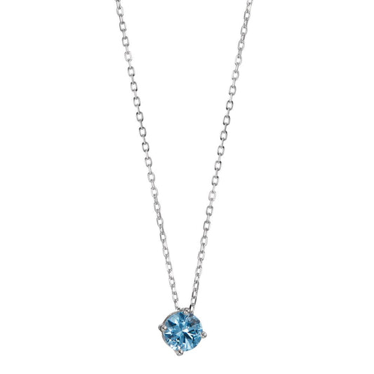 Necklace Silver Zirconia Light Blue Rhodium plated 42-45 cm Ø6 mm