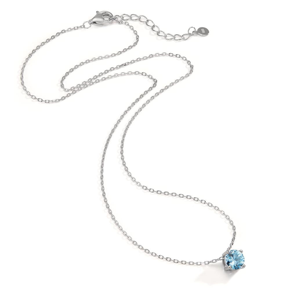 Necklace Silver Zirconia Light Blue Rhodium plated 42-45 cm Ø6 mm