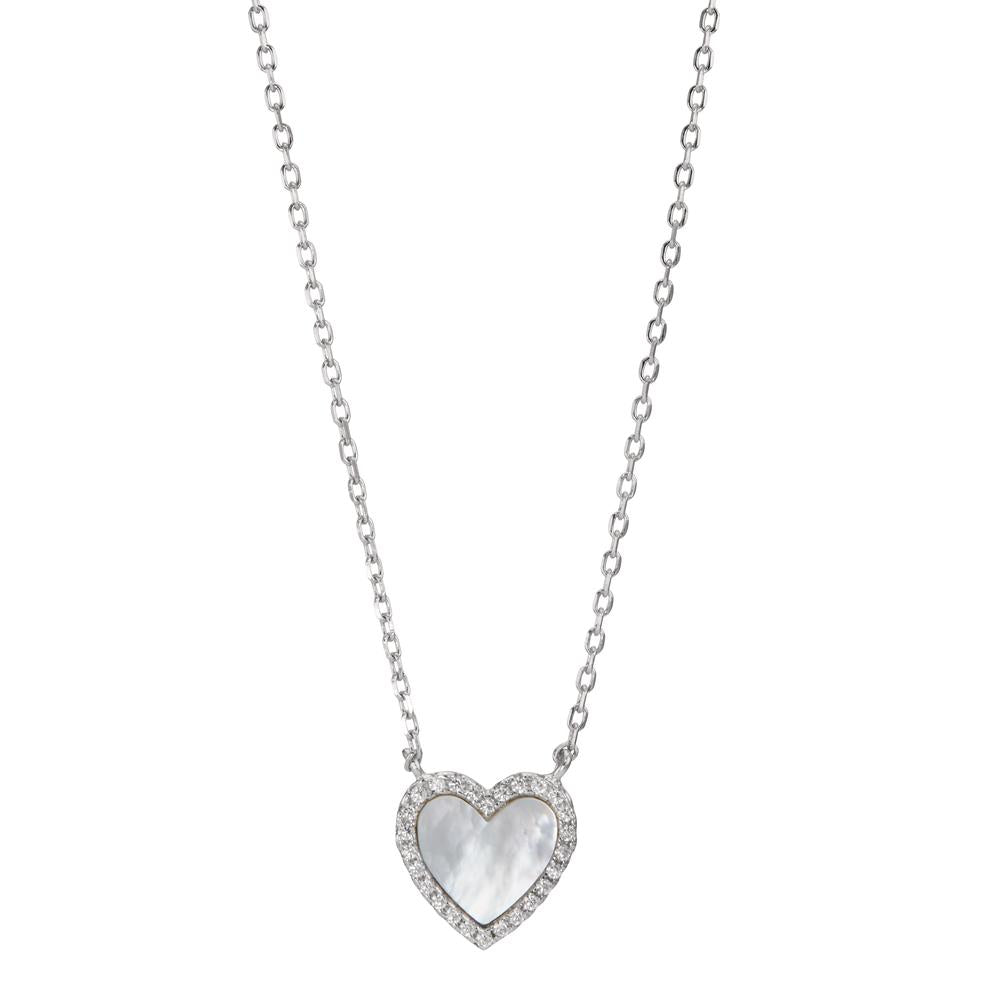 Necklace Silver Zirconia Rhodium plated Mother of pearl Heart 42-45 cm Ø12 mm