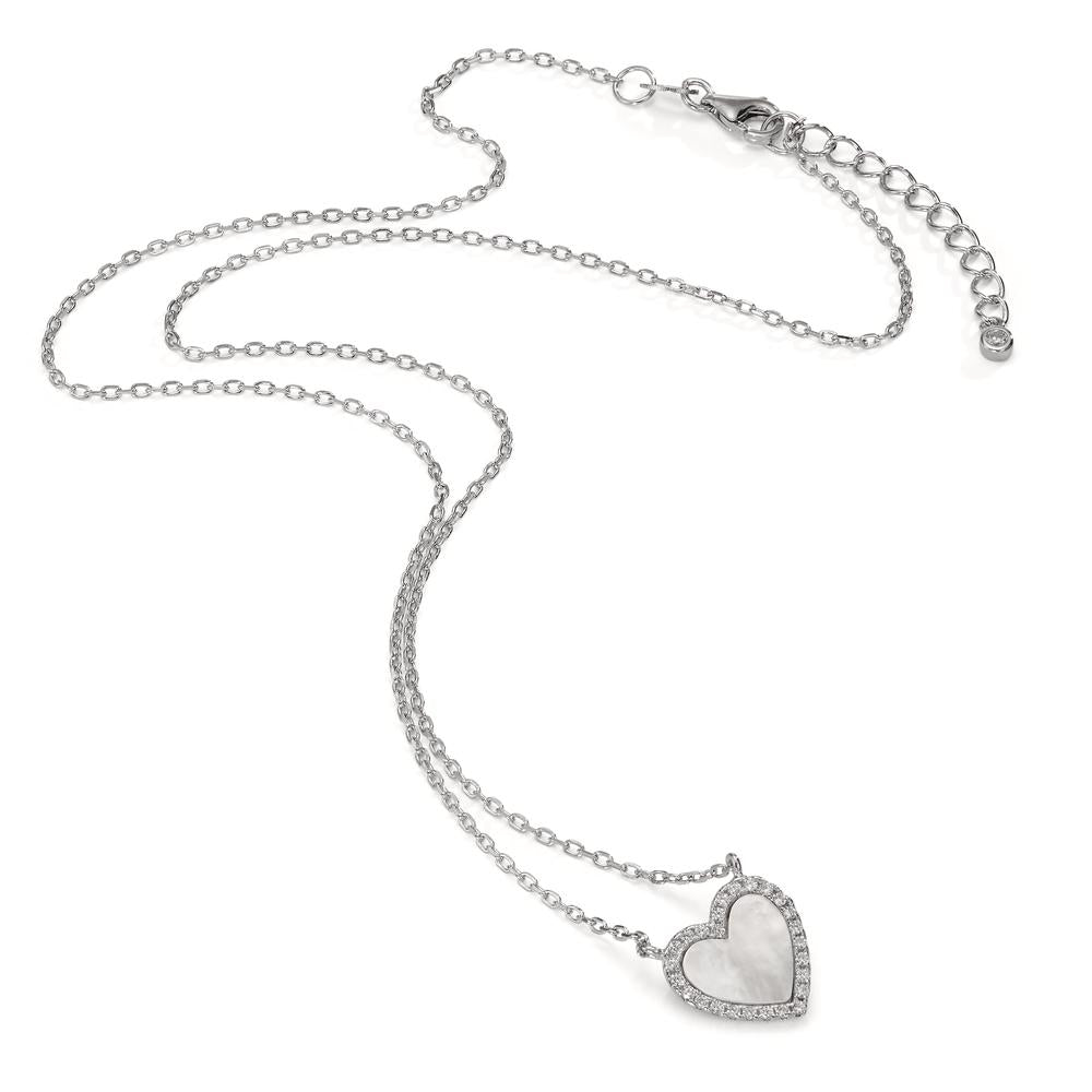 Necklace Silver Zirconia Rhodium plated Mother of pearl Heart 42-45 cm Ø12 mm