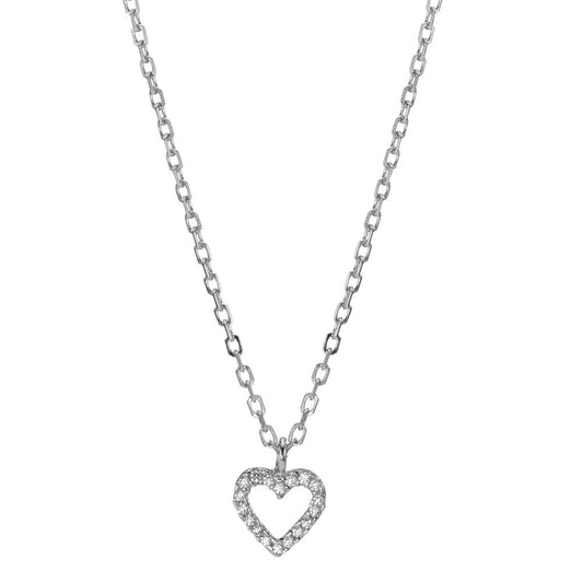 Necklace Silver Zirconia Rhodium plated Heart 42-45 cm Ø7.5 mm