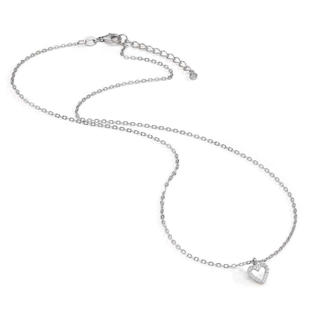 Necklace Silver Zirconia Rhodium plated Heart 42-45 cm Ø7.5 mm