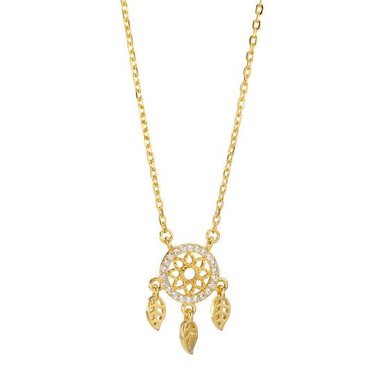 Necklace Silver Zirconia Yellow Gold plated Dreamcatcher 44-47 cm