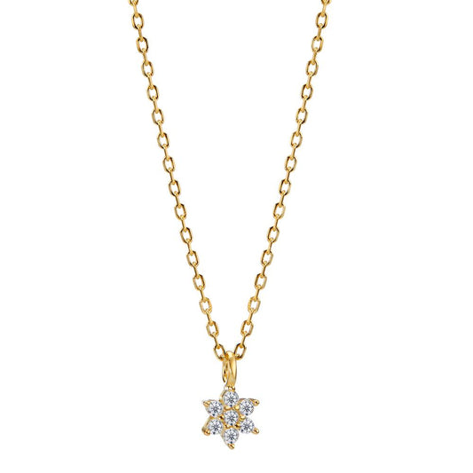 Necklace Silver Zirconia Yellow Gold plated Flower 42-45 cm