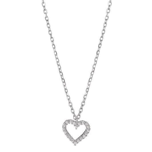 Necklace Silver Zirconia Rhodium plated Heart 42-45 cm