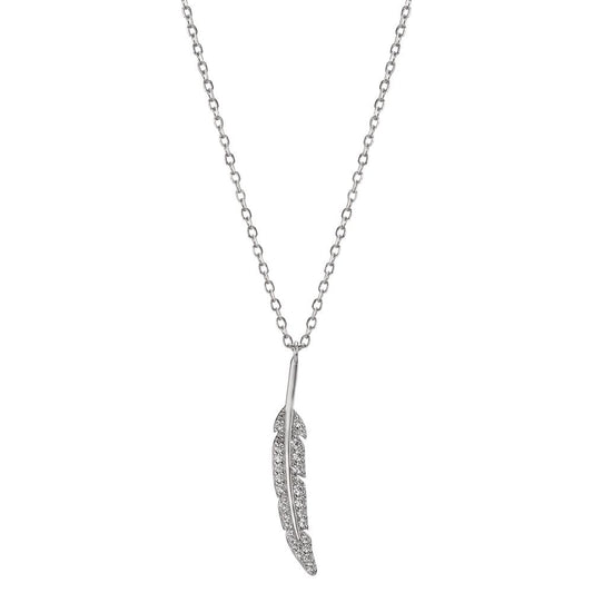 Necklace Silver Zirconia Rhodium plated Feather 42-45 cm