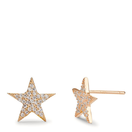 Stud earrings Silver Zirconia Yellow Gold plated Star Ø11 mm