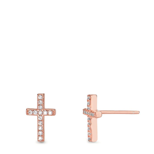 Stud earrings Silver Zirconia 26 Stones Rose Gold plated Cross