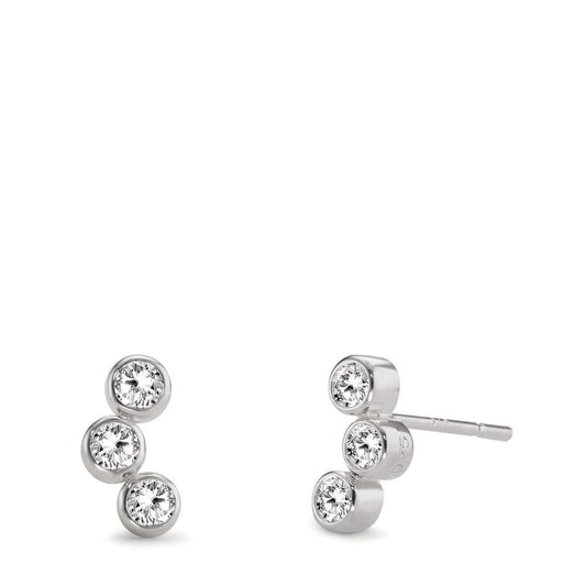 Stud earrings Silver Zirconia 6 Stones Rhodium plated