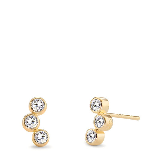 Stud earrings Silver Zirconia 6 Stones Yellow Gold plated