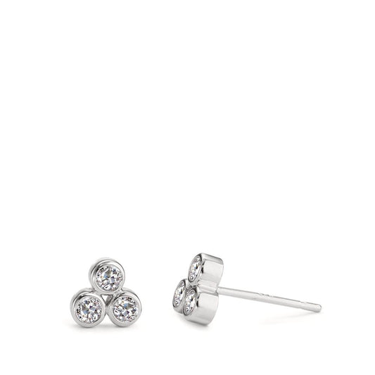 Stud earrings Silver Zirconia 6 Stones Rhodium plated Ø6.5 mm