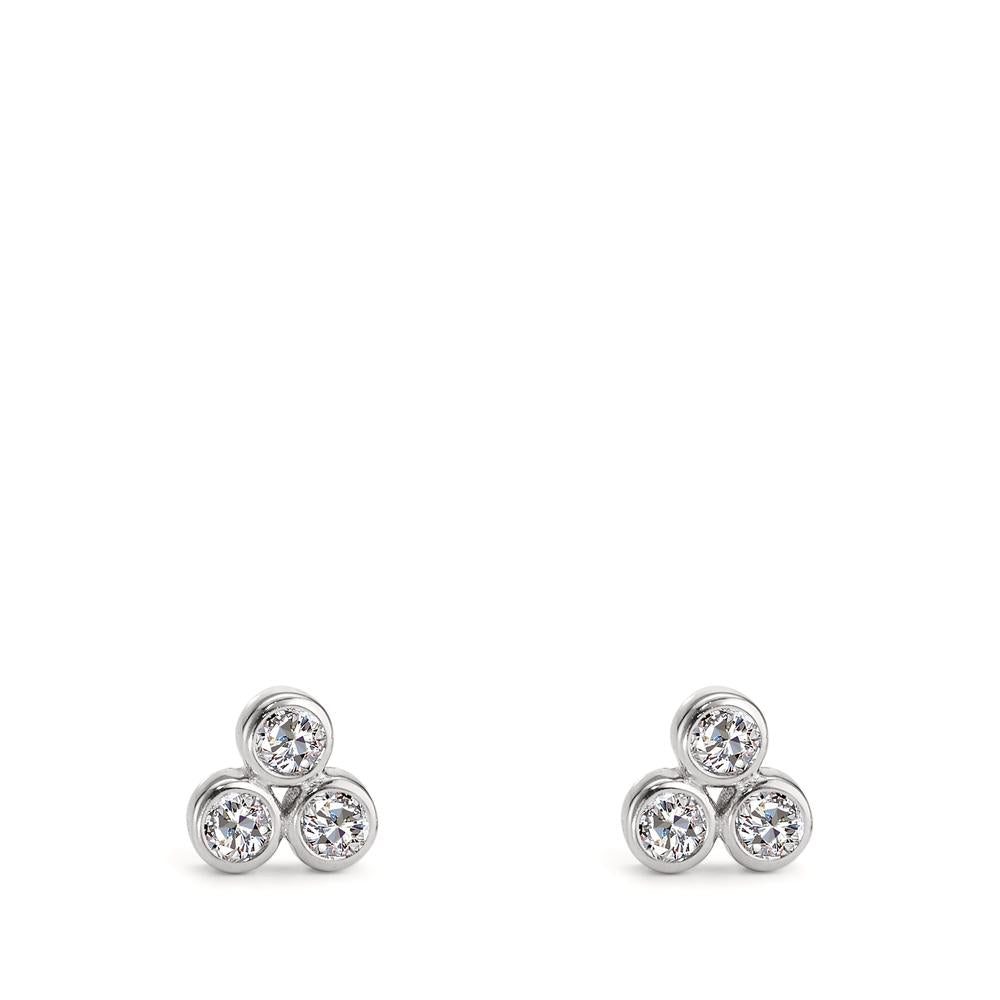 Stud earrings Silver Zirconia 6 Stones Rhodium plated Ø6.5 mm