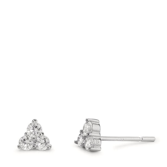 Stud earrings Silver Zirconia 6 Stones Rhodium plated Ø5 mm