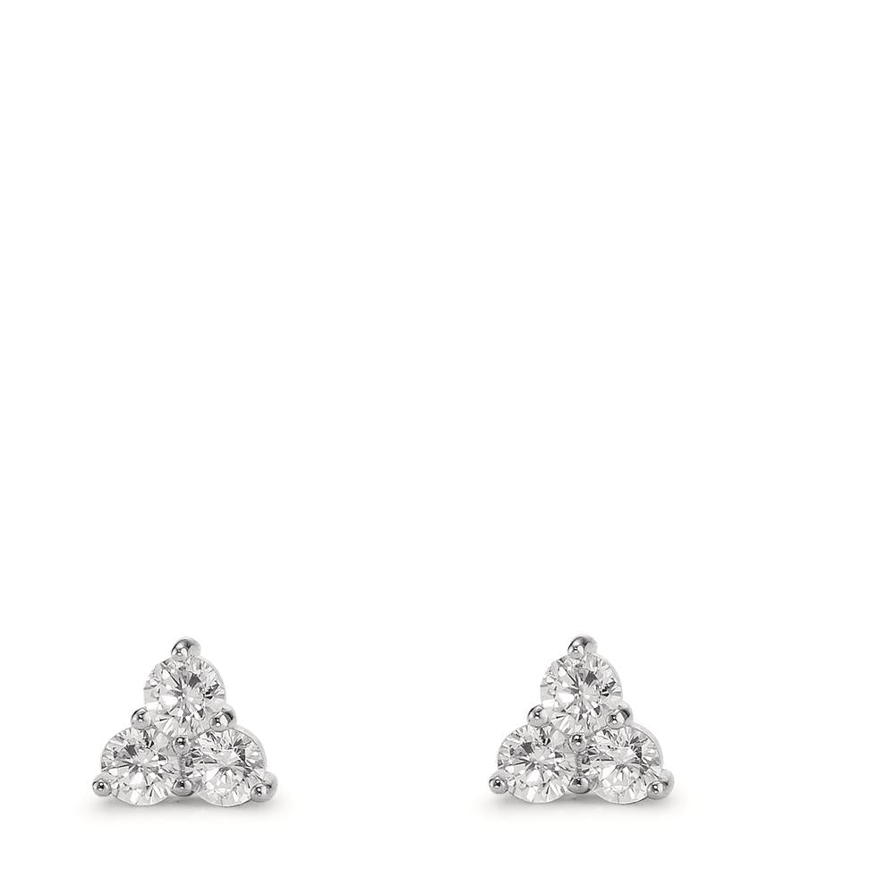 Stud earrings Silver Zirconia 6 Stones Rhodium plated Ø5 mm