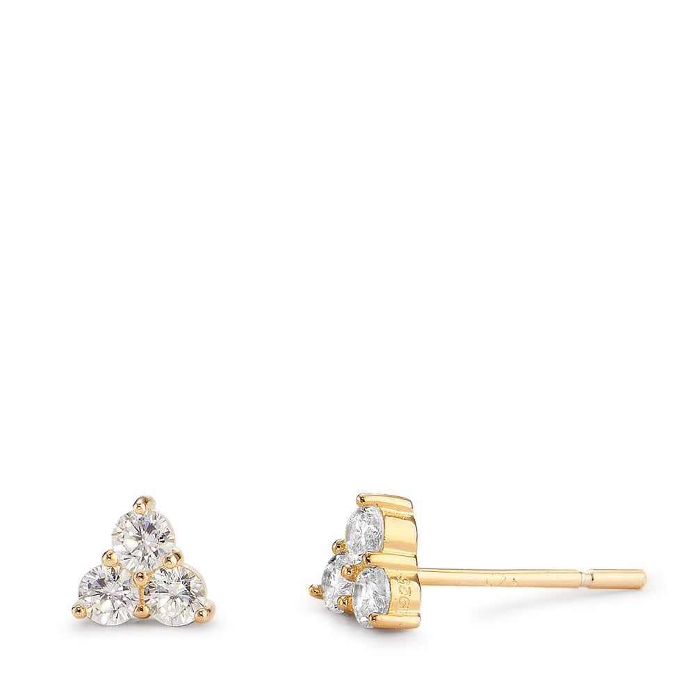 Stud earrings Silver Zirconia 6 Stones Yellow Gold plated Ø5 mm