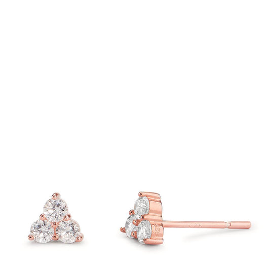 Stud earrings Silver Zirconia 6 Stones Rose Gold plated Ø5 mm